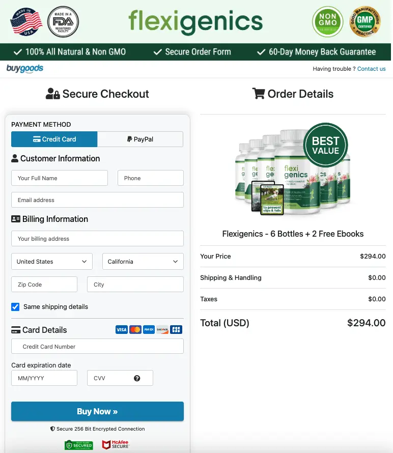 FlexiGenics order page